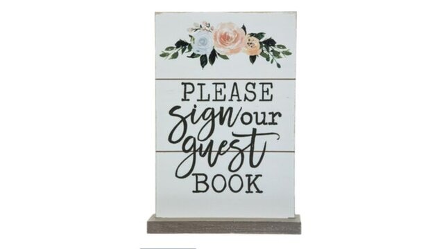 Please Sign Our Guest Book White Wood with Florals